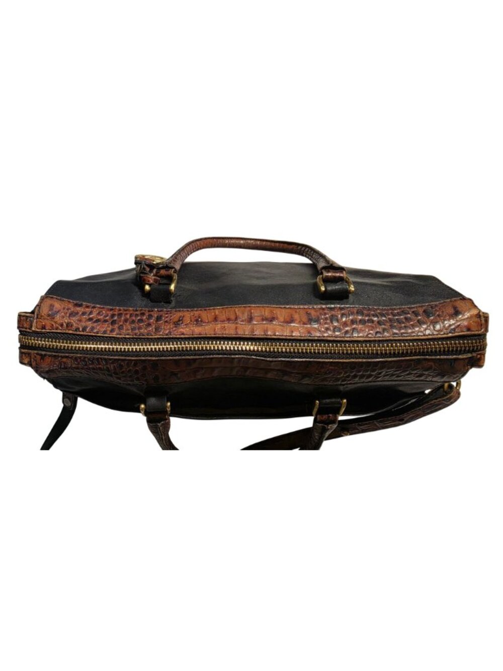 Vintage Brahmin 1992 Black Leather Brown Croc Embossed Satchel Crossbody Bag - Picture 8 of 12